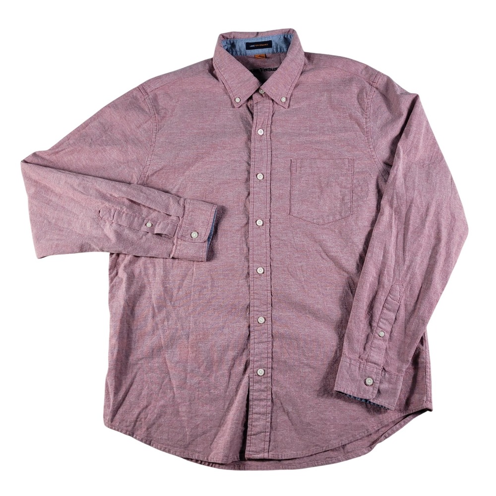 Tailor Vintage Shirt Men L Red Chambray Luxe Performance Button Down Long Sleeve